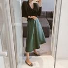 Flat-front Flare Midi Skirt