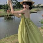 Spaghetti Strap Floral-accent Midi Sundress / Cardigan