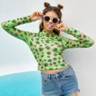Long-sleeve Leopard Print Mock-neck Crop Top