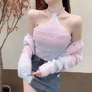 Plain Cardigan / Knit Halter Top