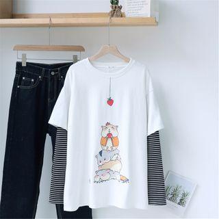 Mock Two-piece T-shirt / Straight-fit Jeans