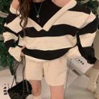 Cold Shoulder Striped Sweater / Shorts