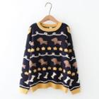 Dog Patterned Sweater Dog - Navy Blue - One Size