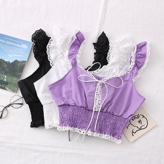 Eyelet Smocked Crop Tank Top
