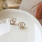 Rhinestone Faux Pearl Square Earring 1 Pair - Gold - One Size