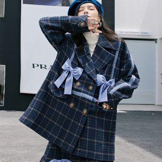 Bow Plaid Blazer / Mini A-line Skirt