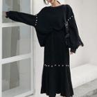 Set: Color-block Loose-fit Sweatshirt + Skirt Black - One Size