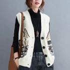 Embroidered Buttoned Knit Vest