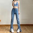 High-waist Irregular Straight Cut Jeans