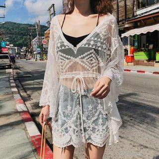 Drawstring Lace Cover-up White - One Size