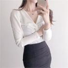 Shirred Knot-front Slim-fit Top