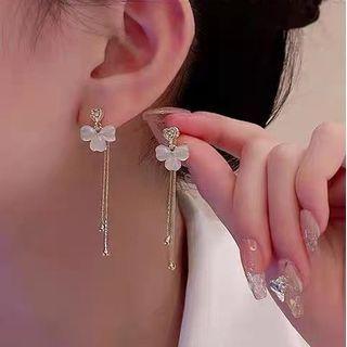Cat Eyes Stone Floral Drop Earring White - One Size