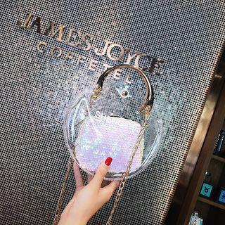 Lettering Pvc Crossbody Bag With Sequined Pouch