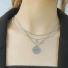 Stainless Steel Tag Pendant Layered Necklace 1793 - Silver - One Size