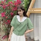 Ruffle Collar Puff-sleeve Cropped Shirt