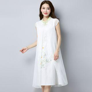 Floral Embroidered Cap-sleeve A-line Dress
