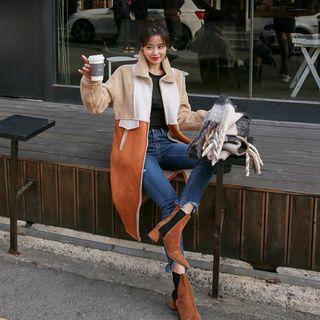 Color-block Faux-shearling Zip Coat