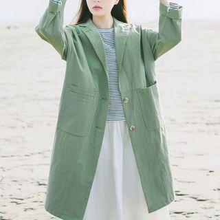 Pocketed Long Notch Lapel Coat