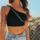 Chain-accent One-shoulder Sleeveless Cropped Top