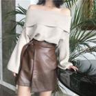 Belted Faux Leather Mini A-line Skirt