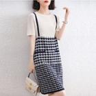 Short Sleeve Pattern Mock Two Piece Sheath Dress
