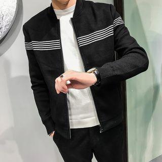 Striped Panel Knit Zip Jacket
