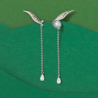 Asymmetrical Wings Rhinestone Drop Earring 1 Pair - Silver - One Size