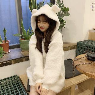 Fleece Hood Zip Jacket White - One Size