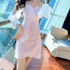 Long-sleeve Panel V-neck Mini Dress