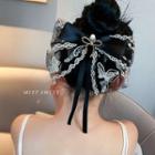 Lace Bow Faux Pearl Hair Clip 1 Pc - Black - One Size