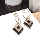 Square Drop Earring 1 Pair - Silver Pin - Gold - One Size
