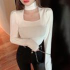 Long-sleeve Turtleneck Cutout Fitted Top