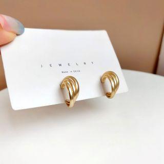 Open Hoop Sterling Silver Ear Stud 1 Pair - Gold - One Size