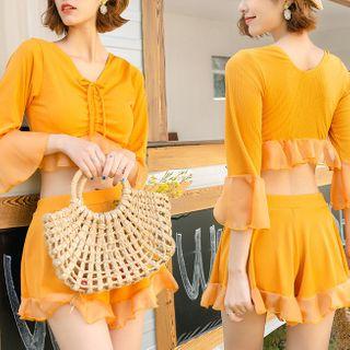 Set: Bell-sleeve Swim Top + Swim Skirt