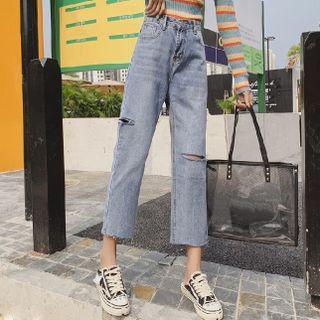 High Waist Cutout Cropped Jeans