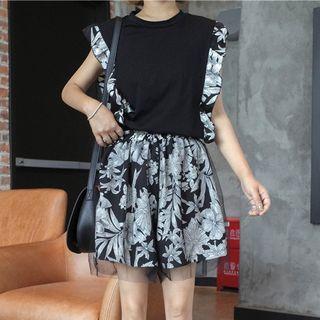 Set: Ruffle Sleeve T-shirt + Mesh Panel Shorts