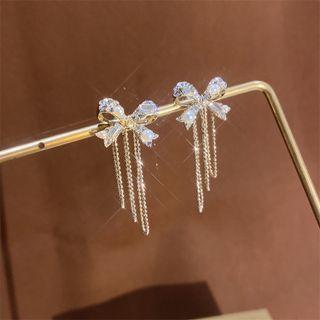 Bow Rhinestone Chained Alloy Fringed Earring 1 Pair - Gold - One Size