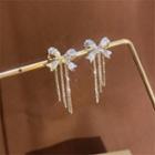 Bow Rhinestone Chained Alloy Fringed Earring 1 Pair - Gold - One Size