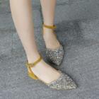 Ankle Strap Glittered Pointed Mules