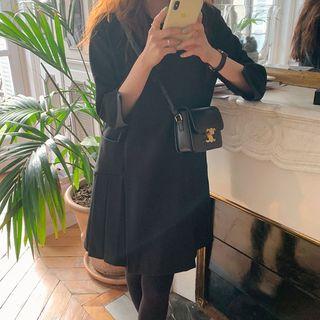 3/4-sleeve Pullover Dress Black - One Size