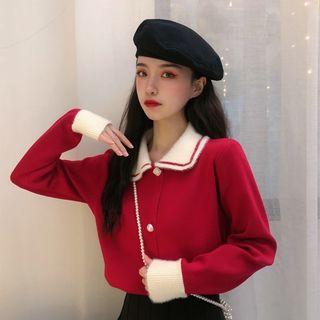 Collared Two-tone Cardigan