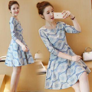 Elbow Sleeve Printed A-line Dress