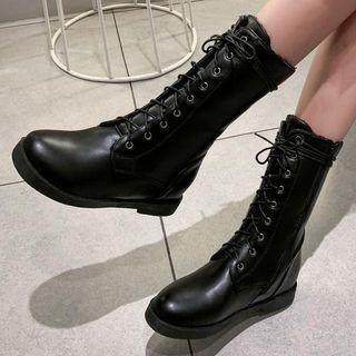 Faux Leather Lace-up Platform Tall Boots