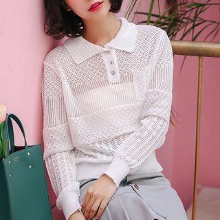 Collared Pointelle Knit Top