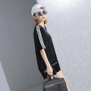 Set: Short-sleeved Velvet Top + Velvet Shorts