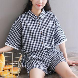 Short-sleeve Plaid Shirt Playsuit