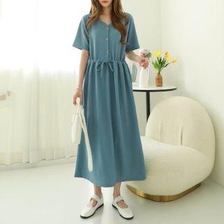 V-neck Drawstring Maxi Dress