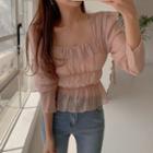 Plain Square Neck Chiffon Long Sleeve Top