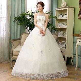 Strapless Rhinestone Wedding Ball Gown