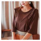 Elbow-sleeve Pleated-frill Top